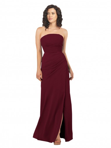 Soft Chiffon Strapless Sleeveless Burgundy Long Bridesmaid Dress Kent