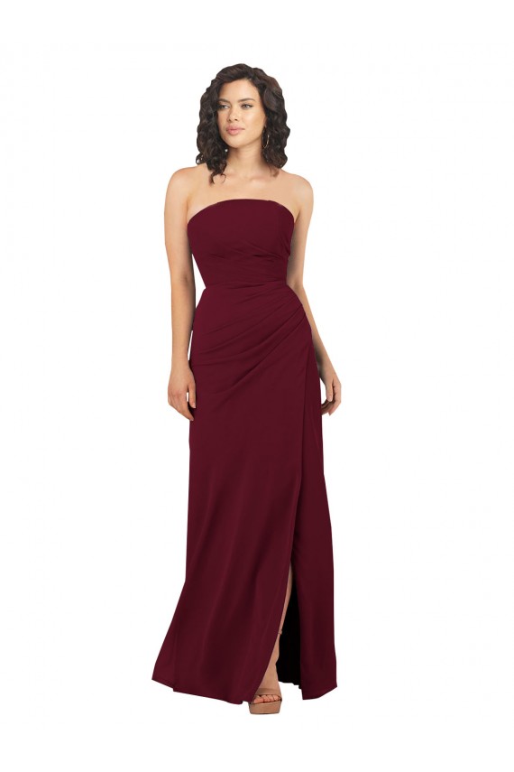 Soft Chiffon Strapless Sleeveless Burgundy Long Bridesmaid Dress Kent