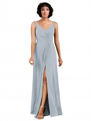 Soft Chiffon V-Neck Sleeveless Low Back Sea Glass Long Bridesmaid Dress Kent