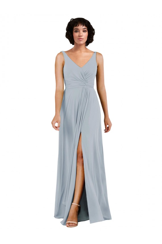 Soft Chiffon V-Neck Sleeveless Low Back Sea Glass Long Bridesmaid Dress Kent