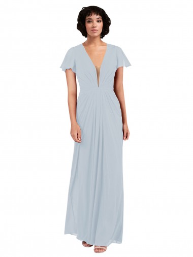 Soft Chiffon V-Neck Cap Sleeves Long Bridesmaid Dress / Formal Dress Kent