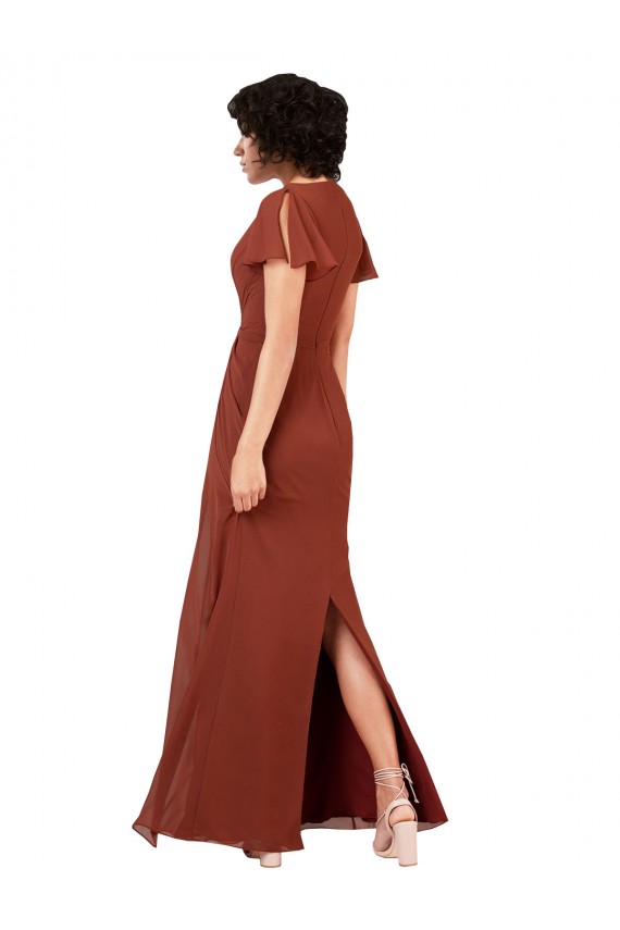 Soft Chiffon V-Neck Cap Sleeves Long Bridesmaid Dress / Formal Dress Kent