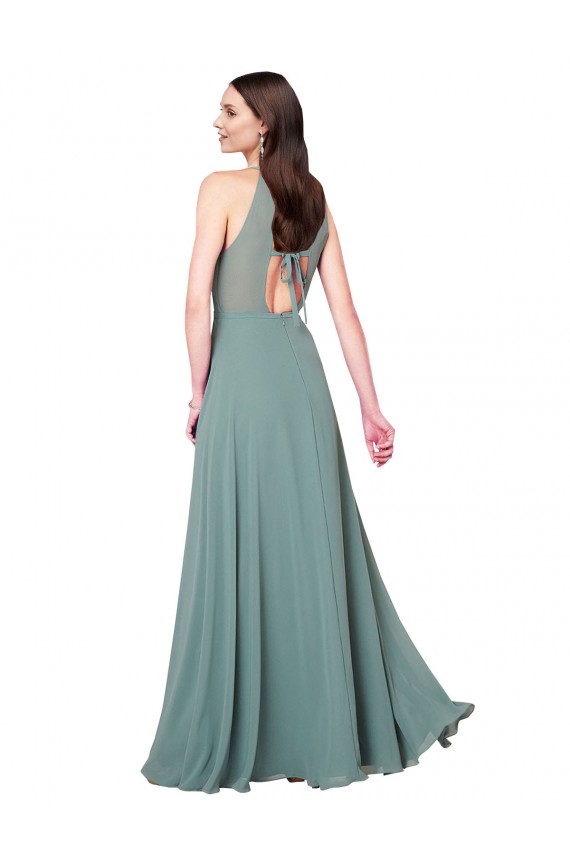 Chiffon Halter Neck Sleeveless Keyhole Back Long Bridesmaid Evening Dress Kent