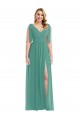 Soft Chiffon V-Neck Sleeveless V-Back Icelandic Silver Long Semi Formal Evening Dress / Bridesmaid Dress Kent