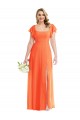 Soft Chiffon Square Neck Flutter Sleeves Open Back Long Semi Formal Evening Dress / Bridesmaid Dress Kent