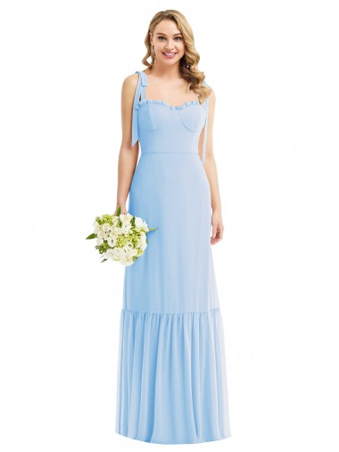 Soft Chiffon Spaghetti Straps Sleeveless Light Sky Blue Long Semi Formal Evening Dress / Bridesmaid Dress Kent