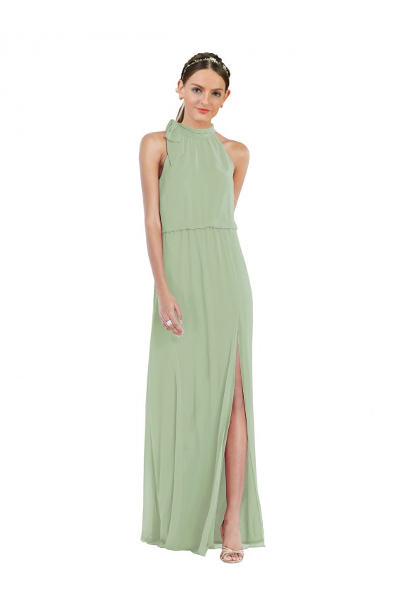 Soft Chiffon High Neck Sleeveless Long Semi Formal Evening Dress / Bridesmaid Dress Kent