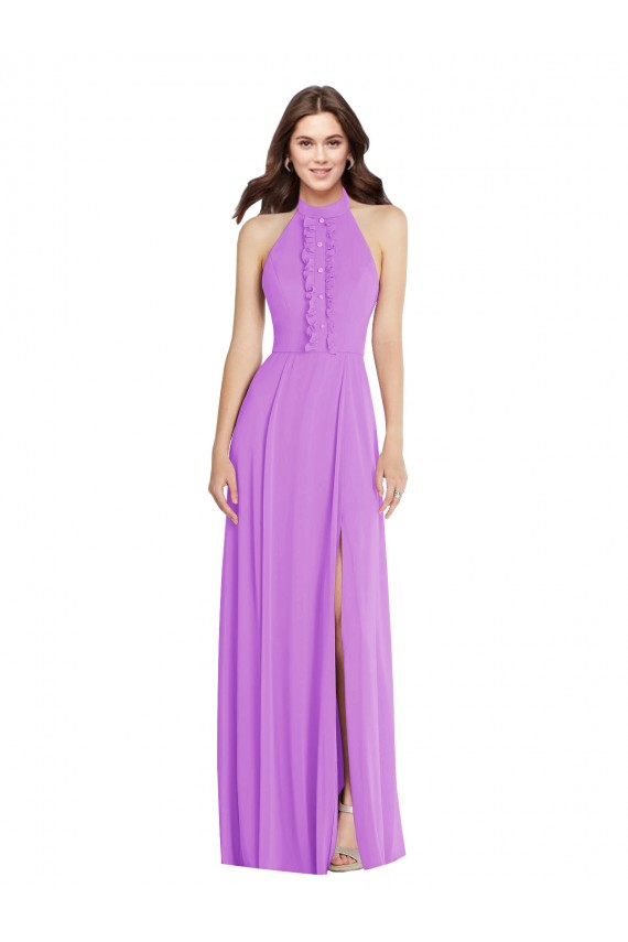 Soft Chiffon Halter Neck Sleeveless Open Back Long Formal Evening Gown / Bridesmaid Dress Kent