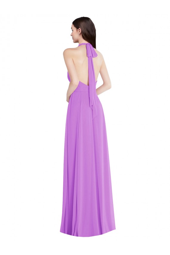 Soft Chiffon Halter Neck Sleeveless Open Back Long Formal Evening Gown / Bridesmaid Dress Kent