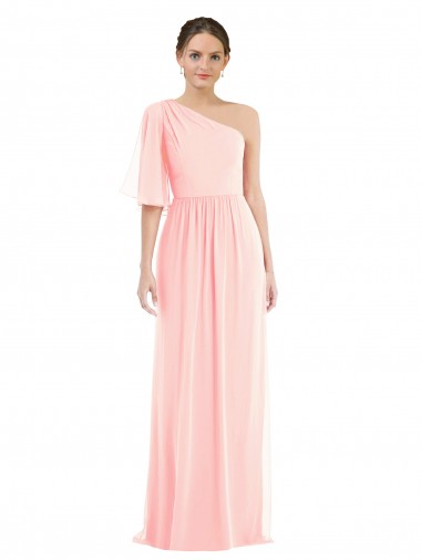 Soft Chiffon One Shoulder Bell Sleeves Long Semi Formal Evening Dress / Bridesmaid Dress Kent