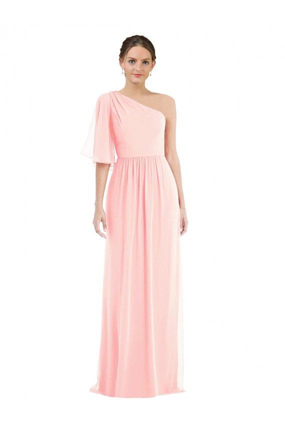 Soft Chiffon One Shoulder Bell Sleeves Long Semi Formal Evening Dress / Bridesmaid Dress Kent