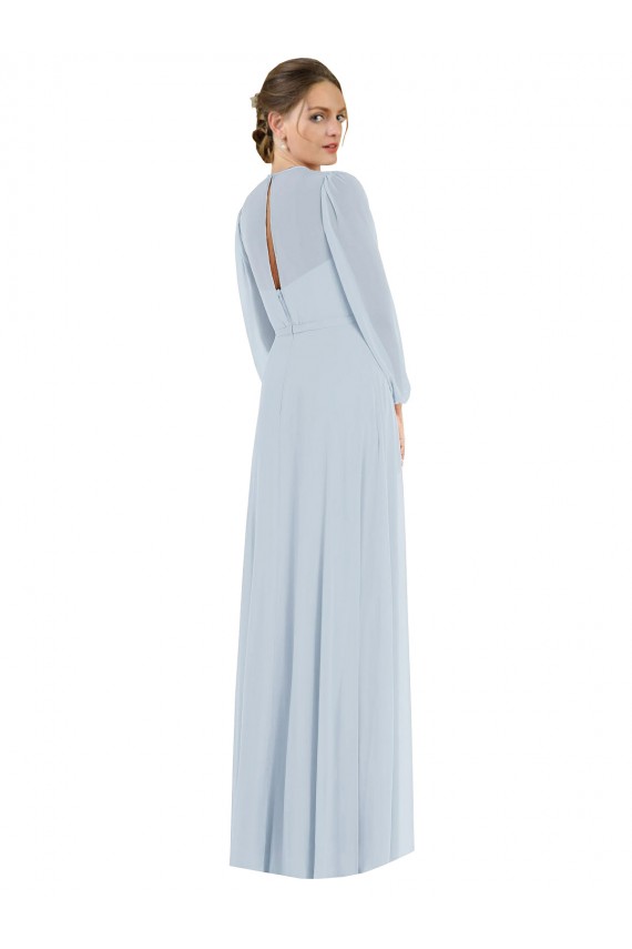 Soft Chiffon Strapless Puff Sleeves Keyhole Back Long Formal Evening Gown / Bridesmaid Dress Kent