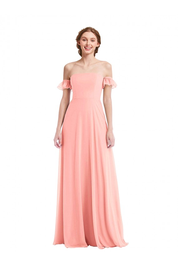 Soft Chiffon Off the Shoulder Flutter Sleeves Long Semi Formal Evening Dress / Bridesmaid Dress Kent