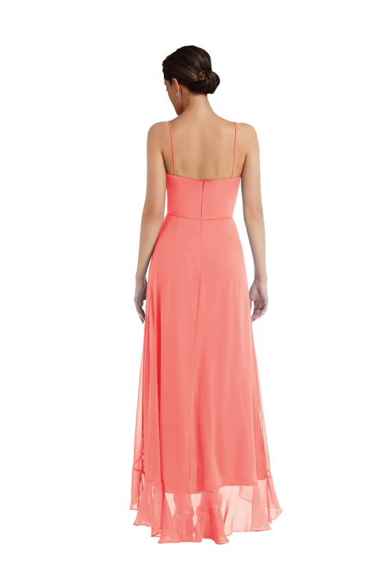 Soft Chiffon Spaghetti Straps Sleeveless Long High Low Bridesmaid Dress Kent