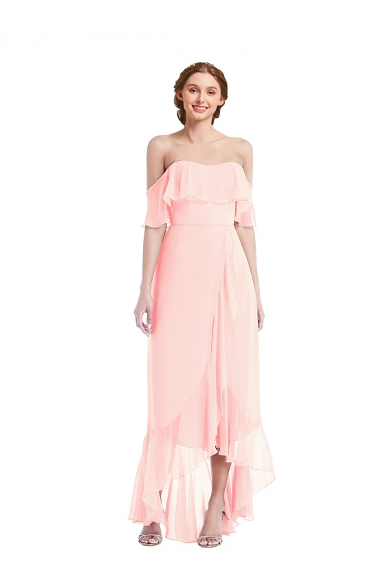 Soft Chiffon Off the Shoulder Sleeveless Long High Low Bridesmaid Dress Kent