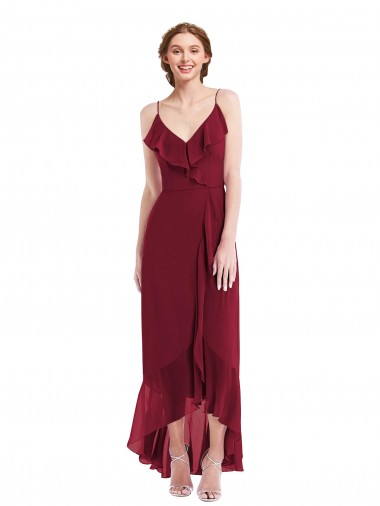 Soft Chiffon Spaghetti Straps Sleeveless Low Back Long High Low Evening Gown / Bridesmaid Dress Kent