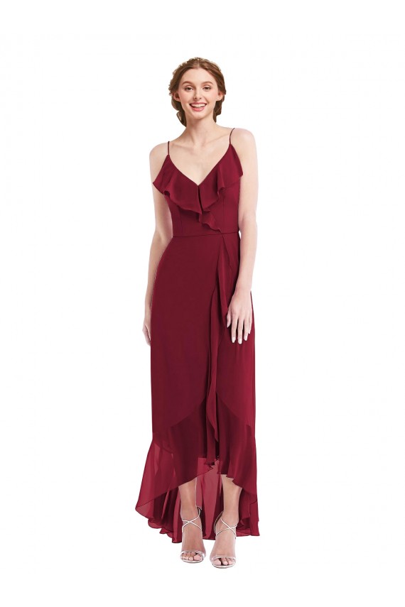Soft Chiffon Spaghetti Straps Sleeveless Low Back Long High Low Evening Gown / Bridesmaid Dress Kent