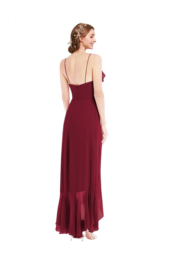 Soft Chiffon Spaghetti Straps Sleeveless Low Back Long High Low Evening Gown / Bridesmaid Dress Kent