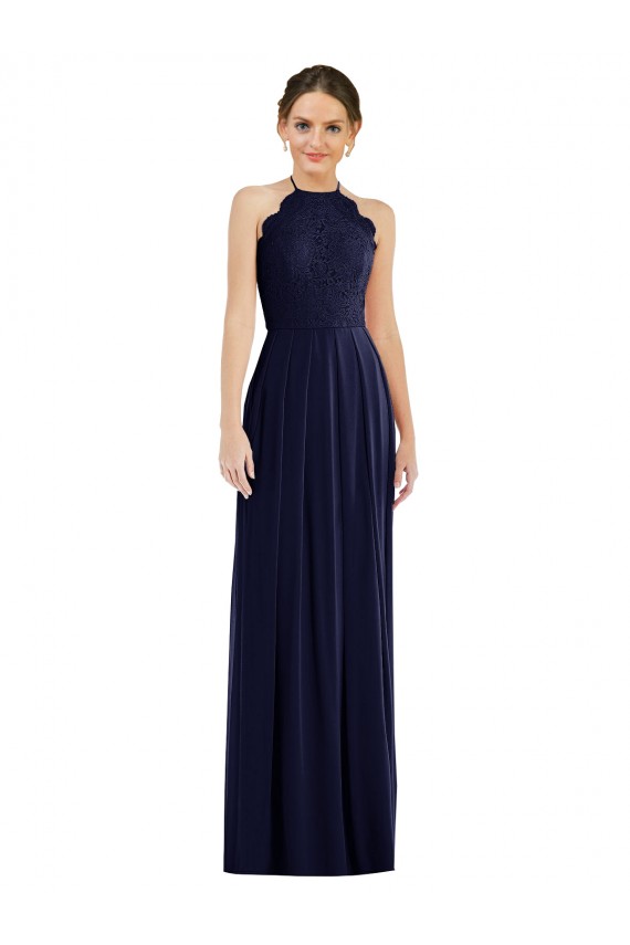 Soft Chiffon Halter Neck Sleeveless Open Back Dark Navy Long Semi Formal Evening Dress / Bridesmaid Dress Kent
