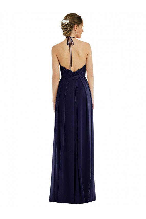 Soft Chiffon Halter Neck Sleeveless Open Back Dark Navy Long Semi Formal Evening Dress / Bridesmaid Dress Kent