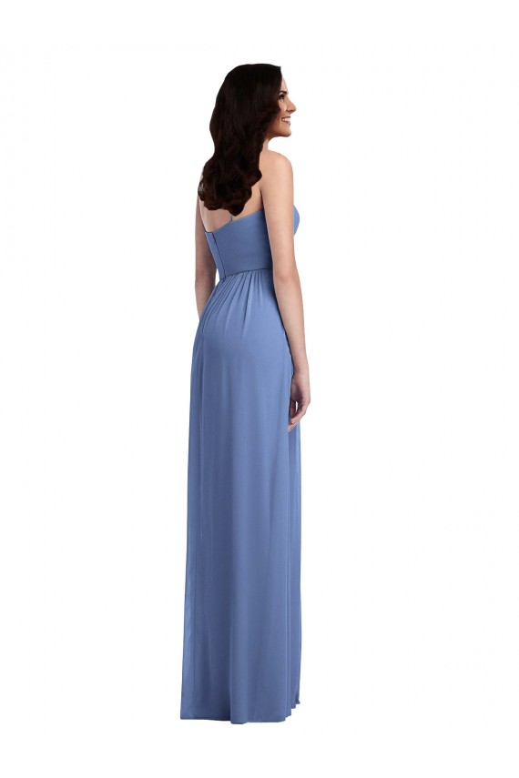 Soft Chiffon Spaghetti Straps Sleeveless Low Back Windsor Blue Long Semi Formal Evening Dress / Bridesmaid Dress Kent
