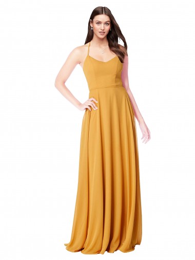Soft Chiffon V-Neck Sleeveless Saffron Long Formal Dress / Bridesmaid Dress Kent