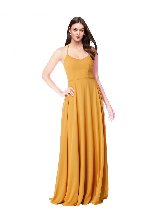 Soft Chiffon V-Neck Sleeveless Saffron Long Formal Dress / Bridesmaid Dress Kent