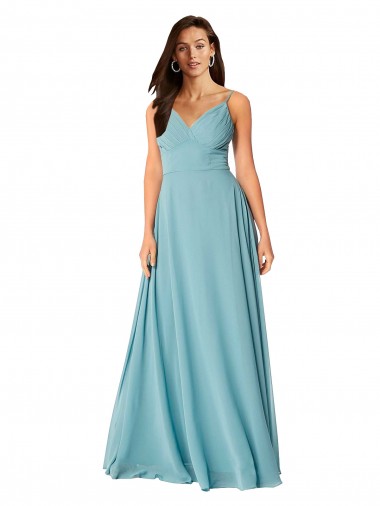 Soft Chiffon V-Neck Sleeveless Turquoise Long Bridesmaid Dress Kent