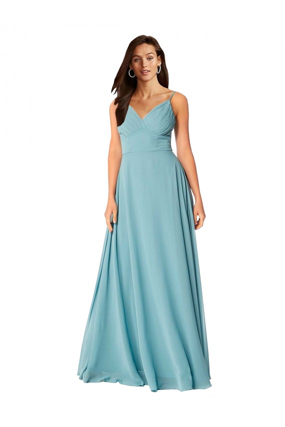 Soft Chiffon V-Neck Sleeveless Turquoise Long Bridesmaid Dress Kent