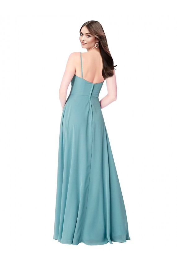 Soft Chiffon V-Neck Sleeveless Turquoise Long Bridesmaid Dress Kent
