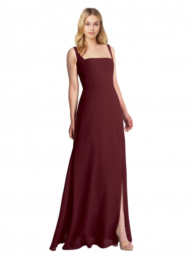 Soft Chiffon Square Neck Sleeveless Low Back Long Bridesmaid Dress Kent