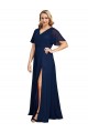 Soft Chiffon V-Neck Short Flutter Sleeves Long Formal Plus Size Evening Gown / Prom Dress / Bridesmaid Dress Kent