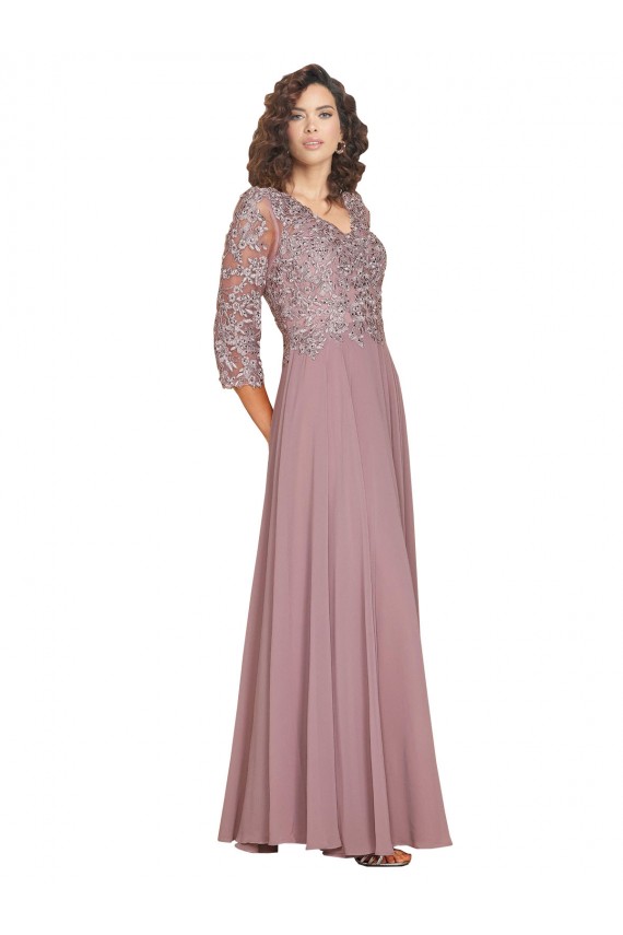 Soft Chiffon V-Neck Long Sleeves Long Prom Dress / Bridesmaid Dress Kent