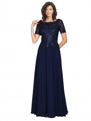 Soft Chiffon Round Neck Short Sleeves Long Prom Dress / Bridesmaid Dress Kent