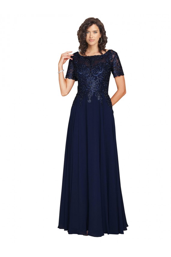 Soft Chiffon Round Neck Short Sleeves Long Prom Dress / Bridesmaid Dress Kent
