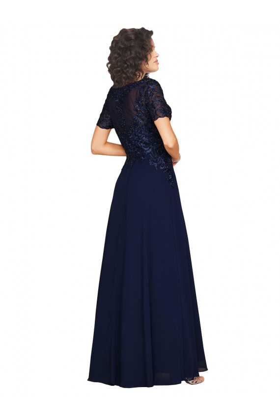 Soft Chiffon Round Neck Short Sleeves Long Prom Dress / Bridesmaid Dress Kent