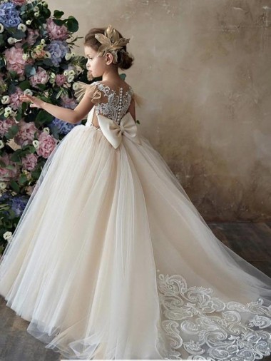 Tulle & Lace Sweetheart Sleeveless Chapel Train Flower Girl Dresses Kent