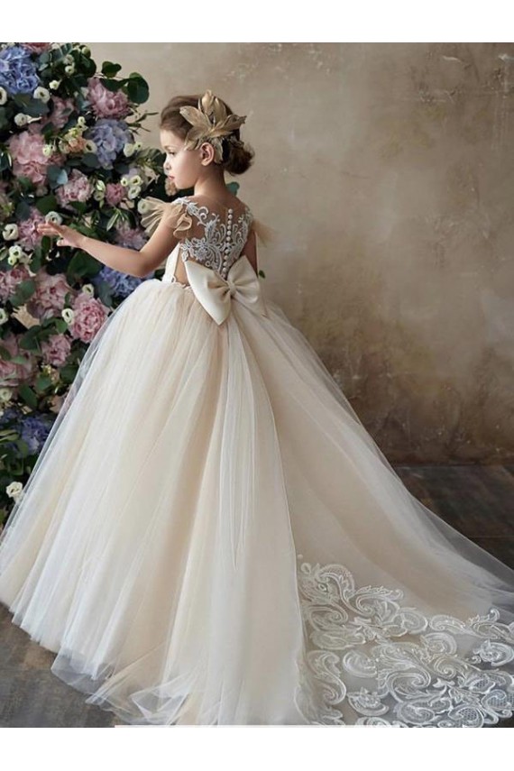 Tulle & Lace Sweetheart Sleeveless Chapel Train Flower Girl Dresses Kent
