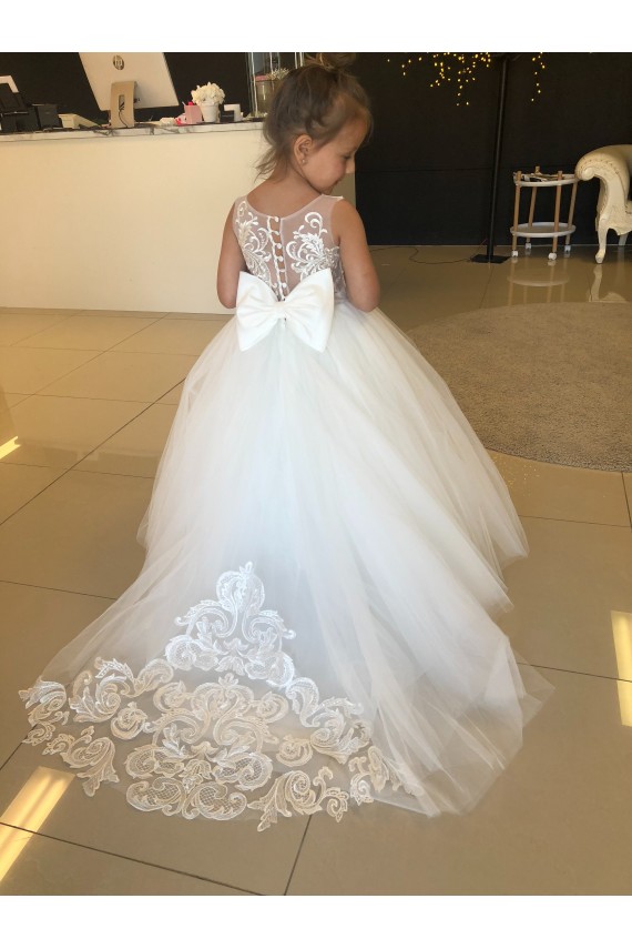Tulle & Lace Sweetheart Sleeveless Chapel Train Flower Girl Dresses Kent