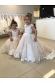 Tulle & Lace Bateau Neck Sleeveless V-Back Chapel Train Little Flower Girl Dress Kent
