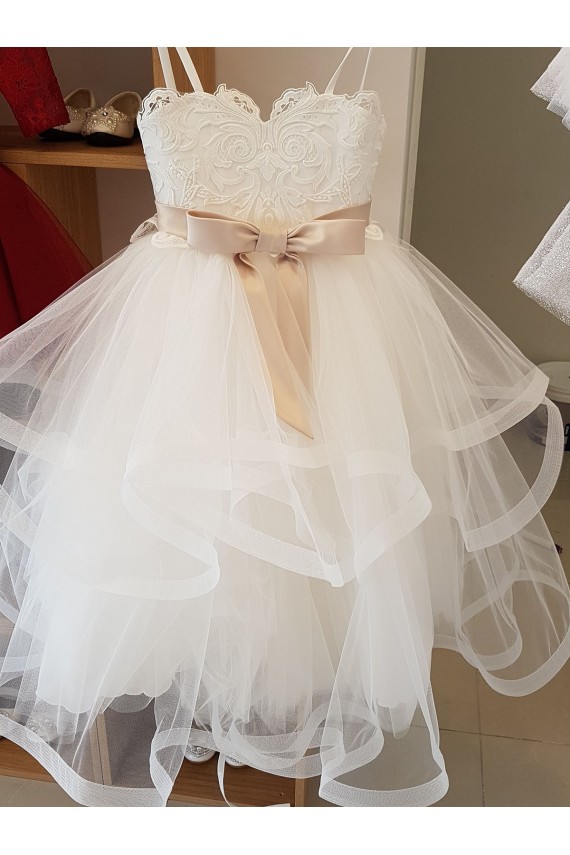 Tulle & Lace High Neck Sleeveless Long Flower Girl Wedding Dress Kent
