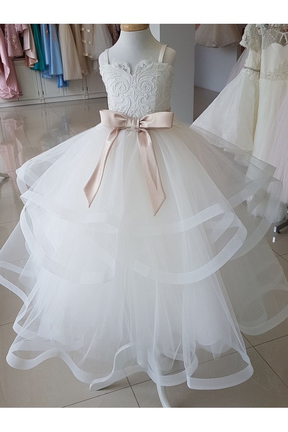 Tulle & Lace High Neck Sleeveless Long Flower Girl Wedding Dress Kent