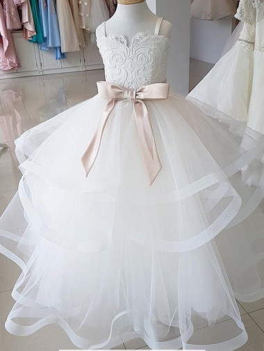 Tulle & Lace High Neck Sleeveless Long Flower Girl Wedding Dress Kent