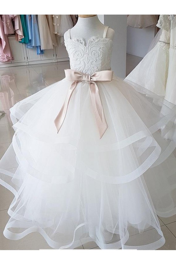 Tulle & Lace High Neck Sleeveless Long Flower Girl Wedding Dress Kent