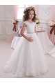 Tulle & Lace High Neck Cap Sleeves Keyhole Back Long Flower Girl Dress Kent