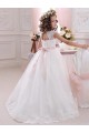 Tulle & Lace High Neck Cap Sleeves Keyhole Back Long Flower Girl Dress Kent