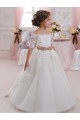 Tulle & Lace High Neck Short Sleeves Keyhole Back Long Flower Girl Dresses Kent