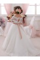 Tulle & Lace High Neck Short Sleeves Keyhole Back Long Flower Girl Dresses Kent
