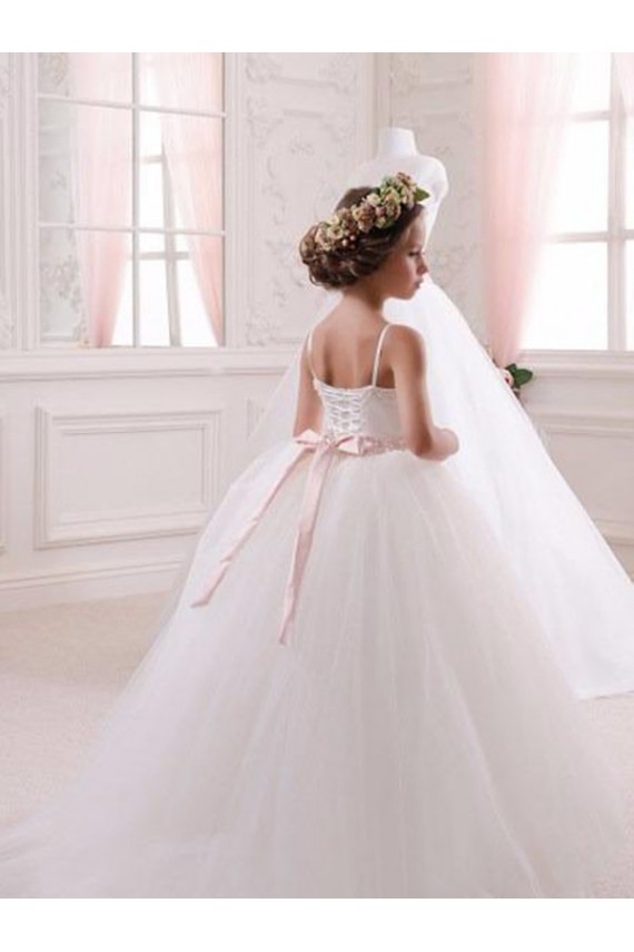 Tulle Sweetheart Sleeveless Chapel Train Flower Girl Dress Kent
