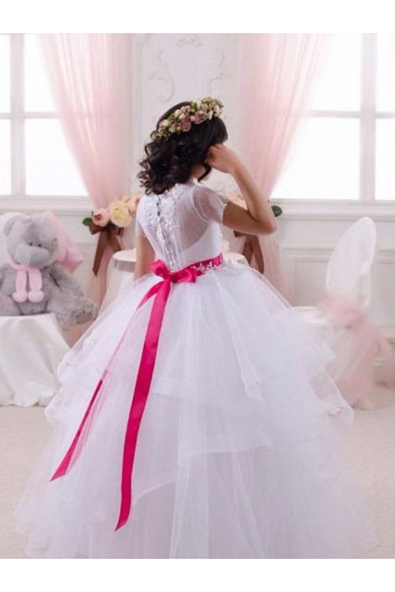 Tulle & Lace Sweetheart Short Sleeves Long Little Flower Girl Dress Kent